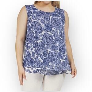 NWT Cristina B Sleeveless Layered Top Blue Paisley Size Medium